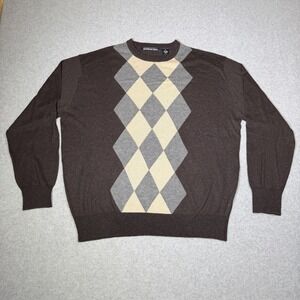 Northern Isles Silk Cashmere Argyle Sweater Brown Men's XL Academia Preppy EUC